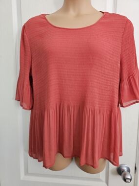 Pleione NWOT XL Coral Ruffled Peplum Tunic